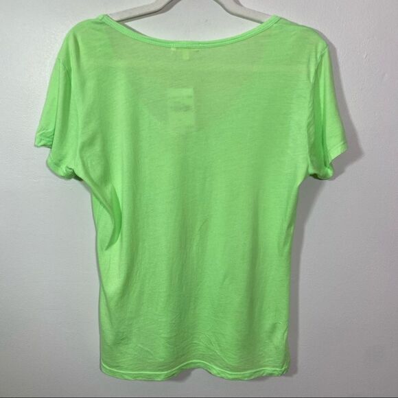 ANTHROPOLOGIE Sundry Neon Green V-Neck 100% Cotton T-Shirt - Picture 6 of 6